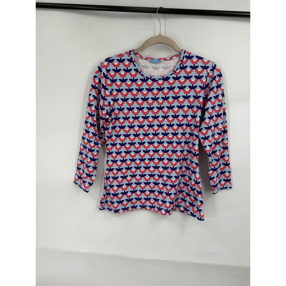 J. McLaughlin Floral Geometric Top Women XS Red Retro Preppy‎ Eclectic Coastal